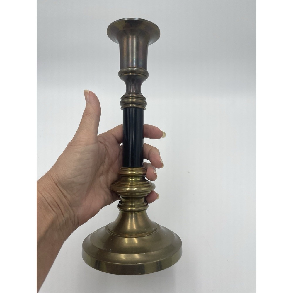 10in Vintage Mid Century Modern  Brass & Black Enamel‎ Taper Candle Stick Holder - Picture 8 of 8